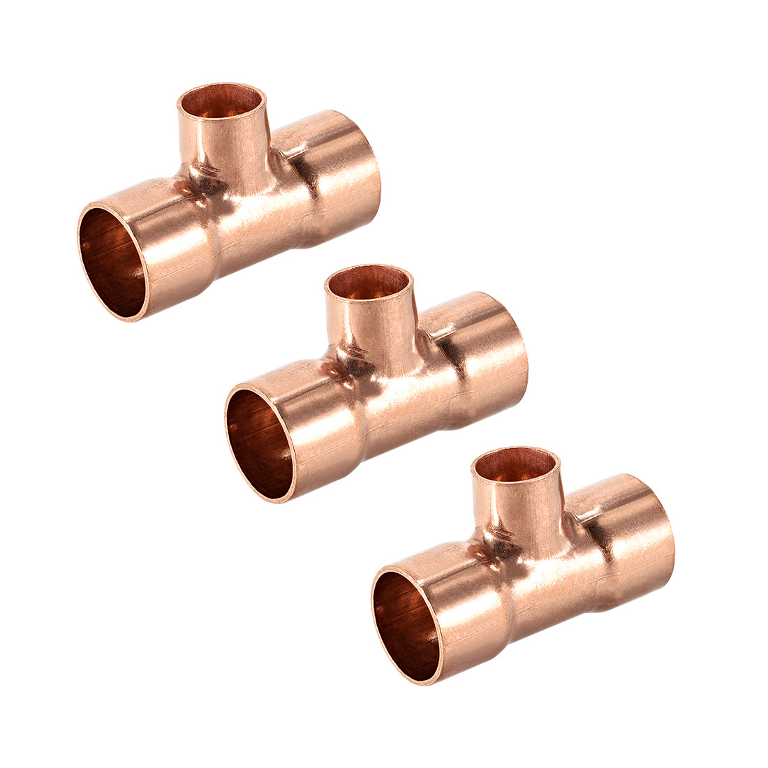 Uxcell Uxcell 3/4-inch x 3/8-inch x 3/4-inch Copper Reducing Tee Copper Pressure Pipe Fitting Conector  for Plumbing Supply and Refrigeration 3pcs