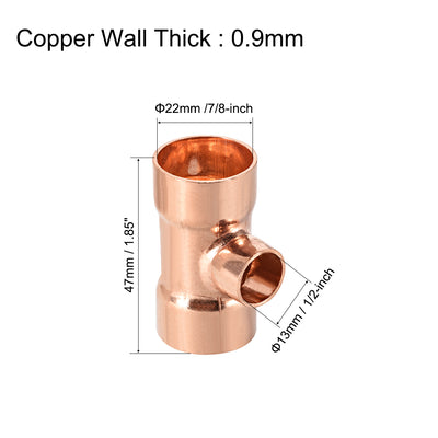 Harfington Uxcell 7/8-inch x 5/8-inch x 7/8-inch Copper Reducing Tee Copper Pressure Pipe Fitting Conector  for Plumbing Supply and Refrigeration