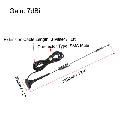 Harfington Uxcell GSM GPRS WCDMA LTE Antenna 3G 4G 7dBi High Gain 700-2700MHz SMA Male Connector with 3 Meter RG174 Cable Magnetic Base