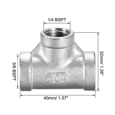 Harfington Uxcell Stainless Steel 304 Cast  Pipe Fitting 3/8 BSPT x 1/4 BSPT x 3/8 BSPT Female Tee Shaped Connector Coupler