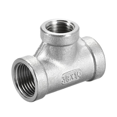 Harfington Uxcell Stainless Steel 304 Cast  Pipe Fitting 3/8 BSPT x 1/4 BSPT x 3/8 BSPT Female Tee Shaped Connector Coupler