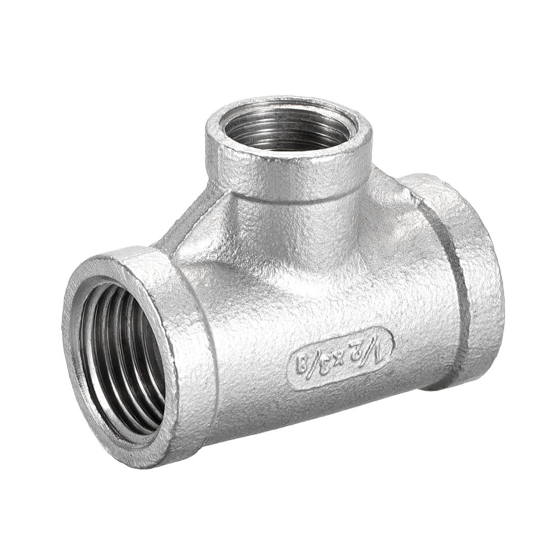 uxcell Uxcell Stainless Steel 304 Cast  Pipe Fitting 1/2 BSPT x 3/8 BSPT x 1/2 BSPT Female Tee Shaped Connector Coupler