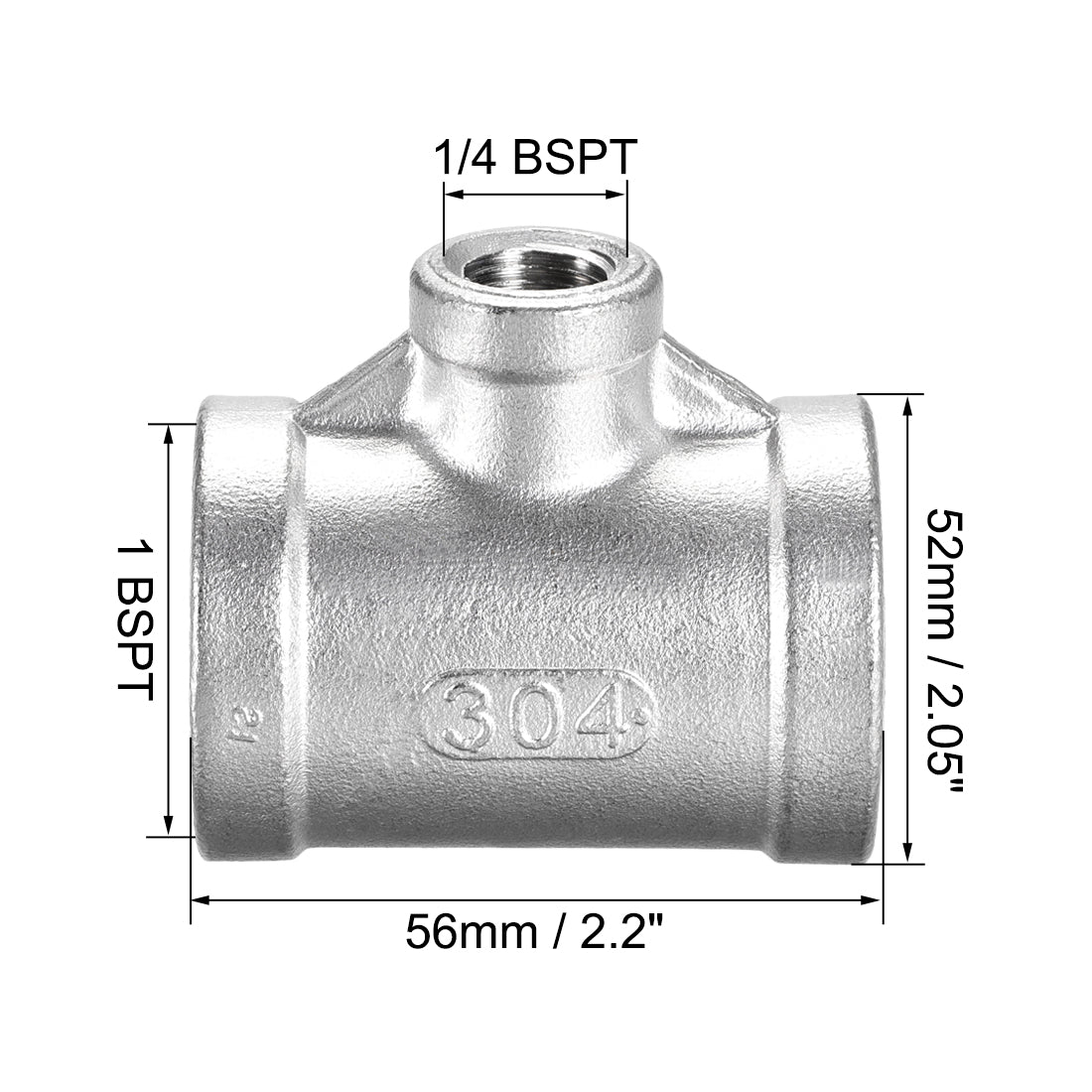 uxcell Uxcell Stainless Steel 304 Cast  Pipe Fitting 1 BSPT x 1/4 BSPT x 1 BSPT Female Tee Shaped Connector Coupler 2pcs