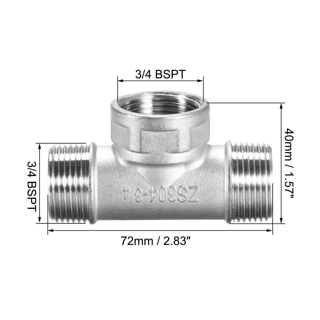 uxcell Uxcell Stainless Steel 304 Cast  Pipe Fitting 3/4 BSPT Male x 3/4 BSPT Female x 3/4 BSPT Male Tee Shaped Connector Coupler
