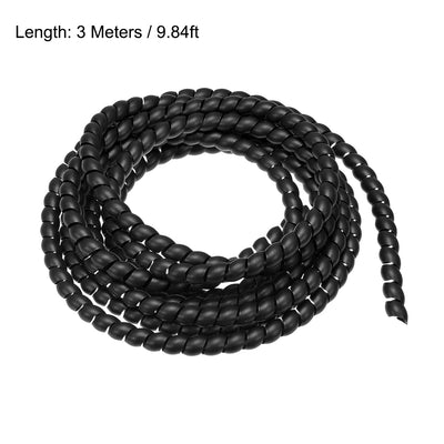 Harfington Uxcell Flexible Spiral Tube Wrap Cable Management Sleeve 8mm x 10mm Computer Wire Manage Cord 3.0 Meters Length Black