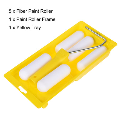 Harfington Uxcell Paint Roller Kit, 4 Inch 5xPaint Roller Covers, 1xPaint Roller Frame, 1xPaint Roller Tray, 8Pcs