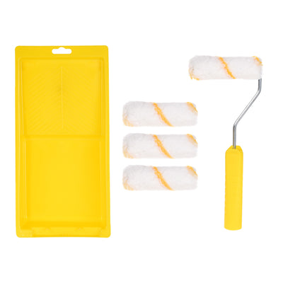 Harfington Uxcell Paint Roller Kit, 4 Inch 4xWool Paint Roller Covers, 1xPaint Roller Frame, 1xPaint Roller Tray, 7Pcs