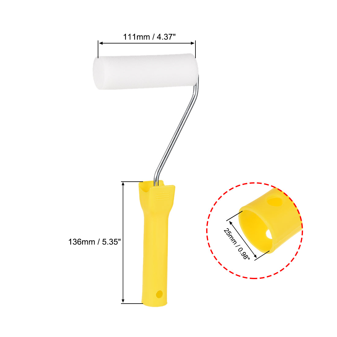 uxcell Uxcell Sponge Paint Roller Brush 4.5 Inch 111mm for Household Wall Painting Treatment with Plastic Handle