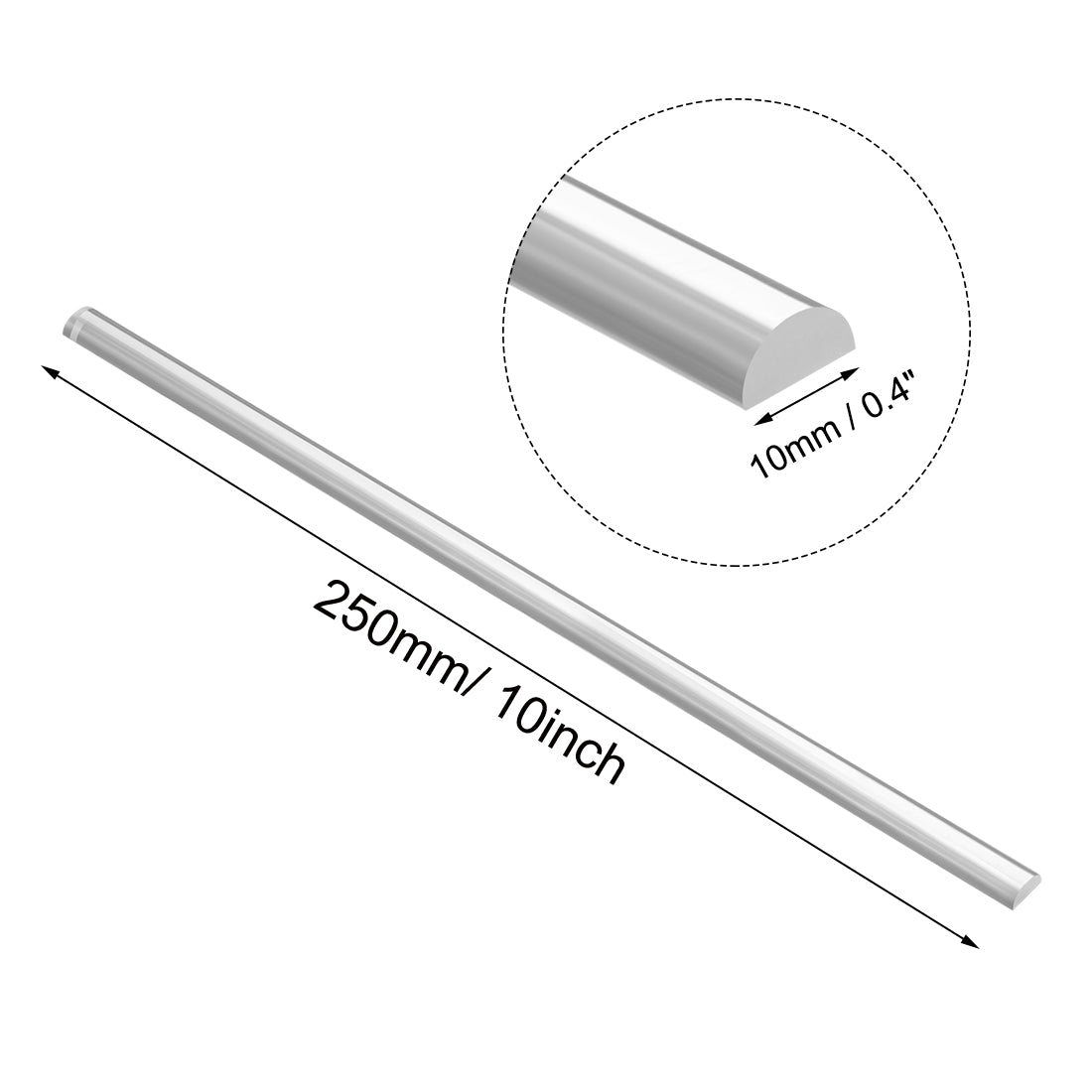 uxcell Uxcell 5mmx10mmx250mm Semicircle Shape Solid Acrylic Rod PMMA Extruded Bar Clear 4Pcs