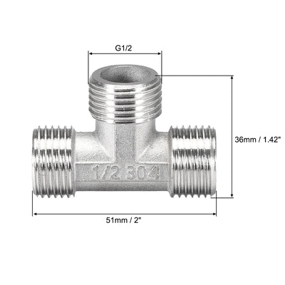 Harfington Uxcell Stainless Steel 304 Cast  Pipe Fitting G1/2 Male Tee Shaped Connector Coupler