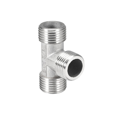 Harfington Uxcell Stainless Steel 304 Cast  Pipe Fitting G1/2 Male Tee Shaped Connector Coupler 2pcs