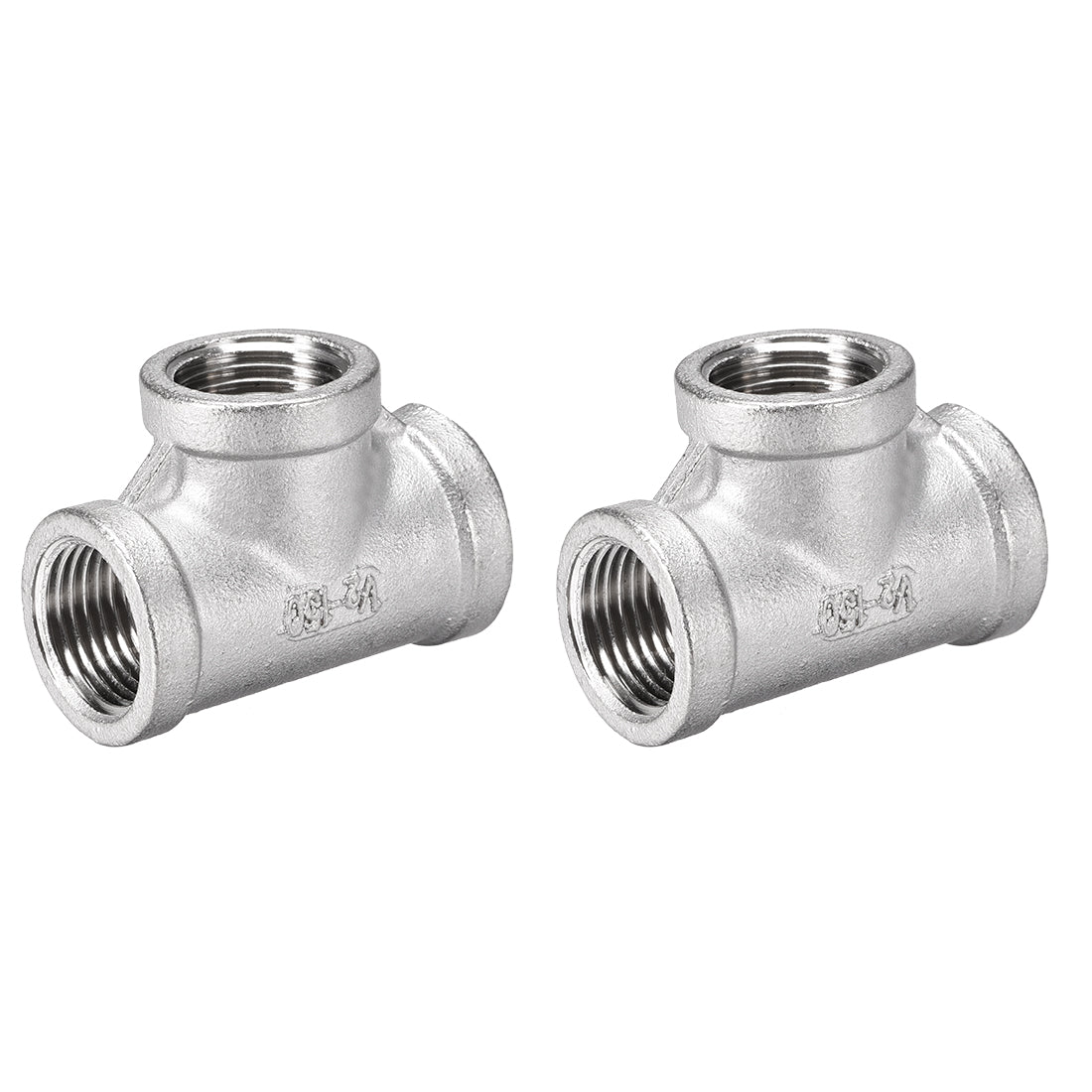 uxcell Uxcell Stainless Steel 304 Cast  Pipe Fitting 1/2BSPT Female Thread Class 150 Tee Shaped Connector Coupler 2pcs