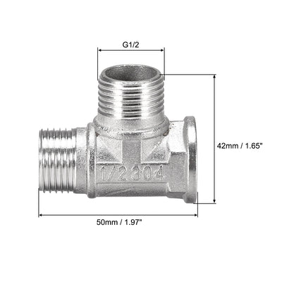 Harfington Uxcell Stainless Steel 304 Cast  Pipe Fitting G1/2 Male x G1/2 Male x G1/2 Female Tee Shaped Connector Coupler