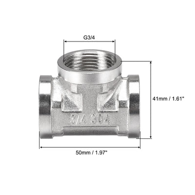 Harfington Uxcell Stainless Steel 304 Cast  Pipe Fitting G3/4 Female Thread Tee Shaped Connector Coupler