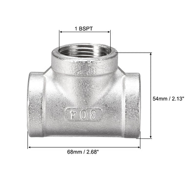 Harfington Uxcell Stainless Steel 304 Cast  Pipe Fitting 1 BSPT Female Thread Class 150 Tee Shaped Connector Coupler 2pcs