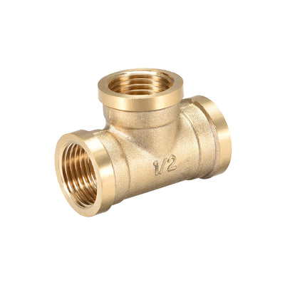 Harfington Uxcell Brass Tee Pipe Fitting G1/2  Female Thread T Shaped Connector Coupler