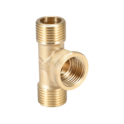 Harfington Uxcell Brass Tee Pipe Fitting G1/2 Male x G1/2  Female x G1/2 Male T Shaped Connector Coupler 3pcs