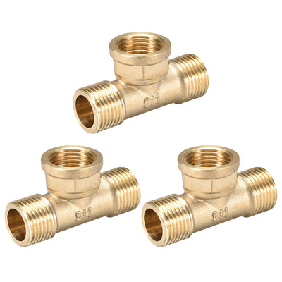 Harfington Uxcell Brass Tee Pipe Fitting G1/2 Male x G1/2  Female x G1/2 Male T Shaped Connector Coupler 3pcs