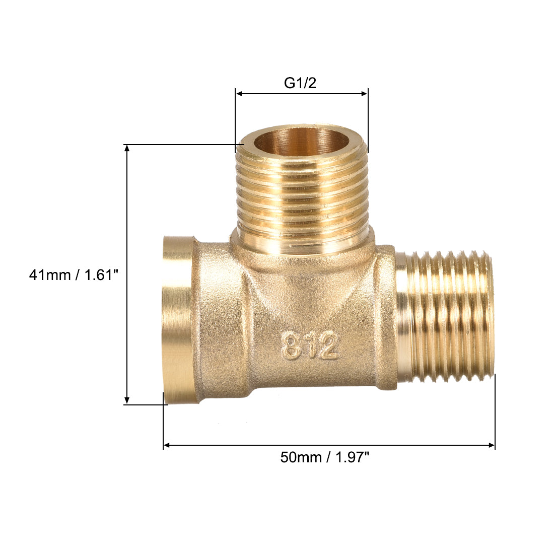 uxcell Uxcell Brass Tee Pipe Fitting G1/2 Male x G1/2 Male  x G1/2 Female T Shaped Connector Coupler