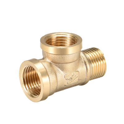 Harfington Uxcell Brass Tee Pipe Fitting G1/2 Male x G1/2 Female x G1/2 Female T Shaped Connector Coupler