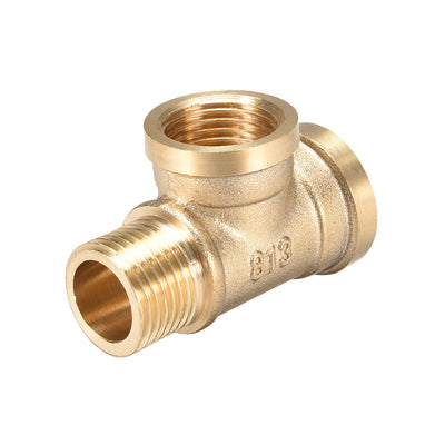 Harfington Uxcell Brass Tee Pipe Fitting G1/2 Male x G1/2 Female x G1/2 Female T Shaped Connector Coupler