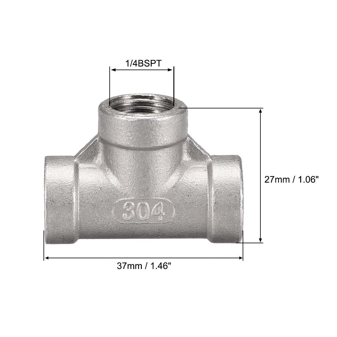 Uxcell Uxcell Stainless Steel 304 Cast  Pipe Fitting 1/8BSPT Female Thread Class 150 Tee Shaped Connector Coupler