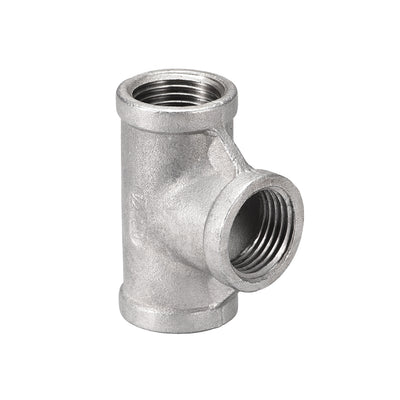 Harfington Uxcell Stainless Steel 304 Cast  Pipe Fitting 1/8BSPT Female Thread Class 150 Tee Shaped Connector Coupler