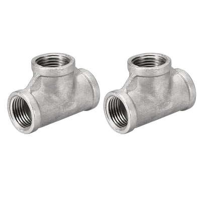 Harfington Uxcell Stainless Steel 304 Cast  Pipe Fitting 1/8BSPT Female Thread Class 150 Tee Shaped Connector Coupler