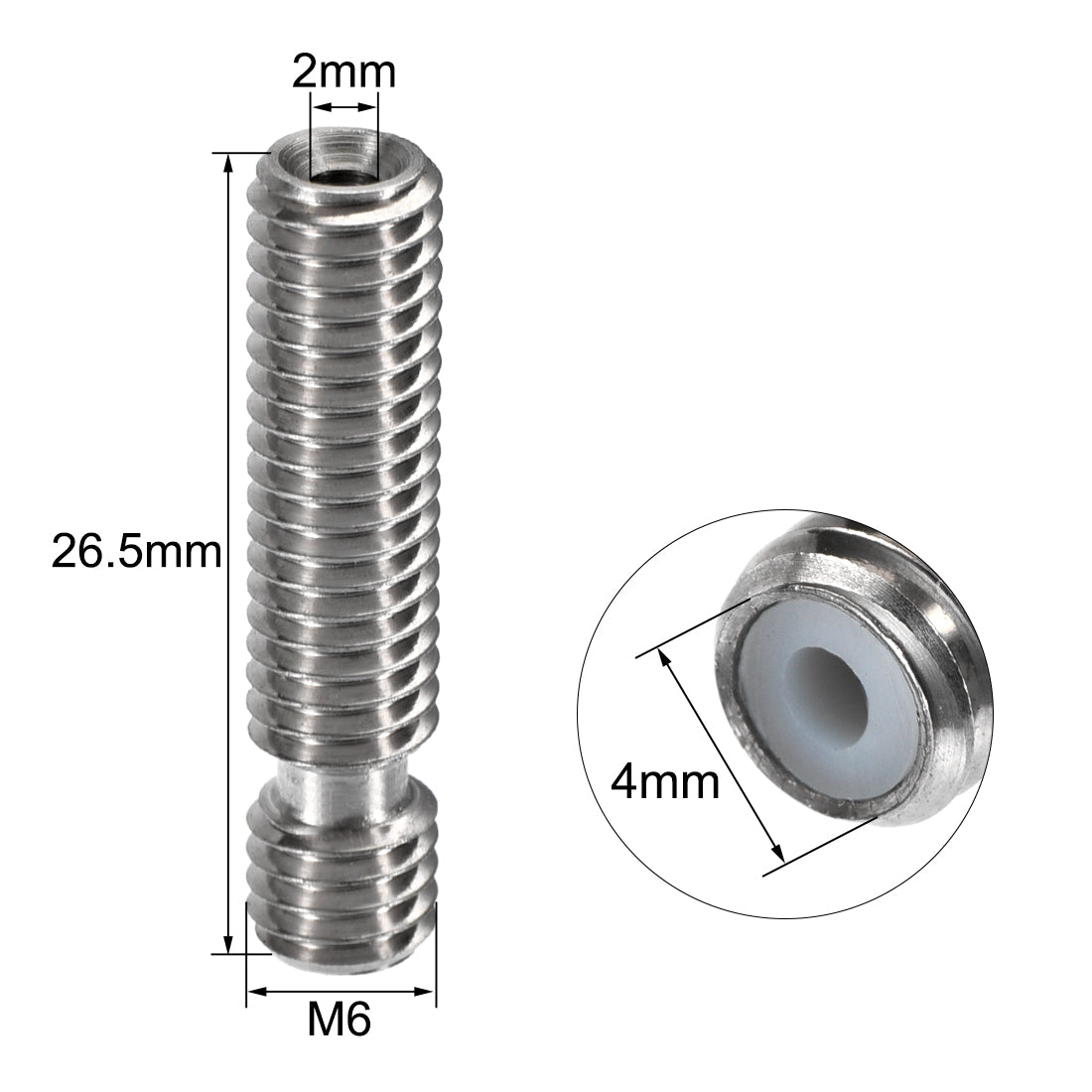 uxcell Uxcell M6x26.5mm Extruder 1.75mm Throat Tube for MK8 3D Printer