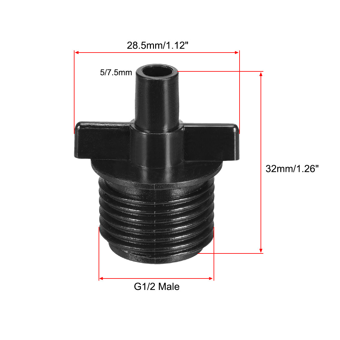 uxcell Uxcell Barb Drip Pipe Connector G1/2 Male Thread 5/7.5mm Hose Fitting Plastic 10pcs