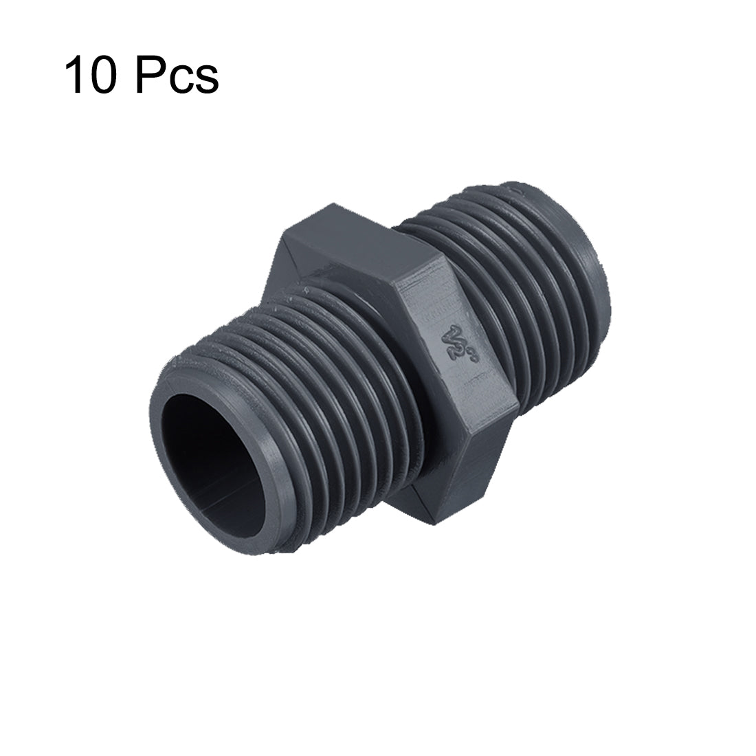 uxcell Uxcell Pipe Fittings Connector G1/2xG1/2 Male Thread Adapter Plastic Hex Connector 10pcs
