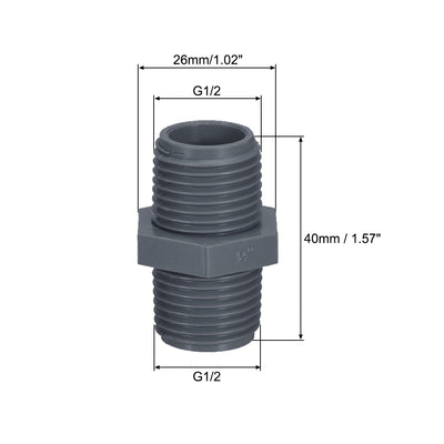 Harfington Uxcell Pipe Fittings Connector G1/2xG1/2 Male Thread Adapter Plastic Hex Connector 10pcs