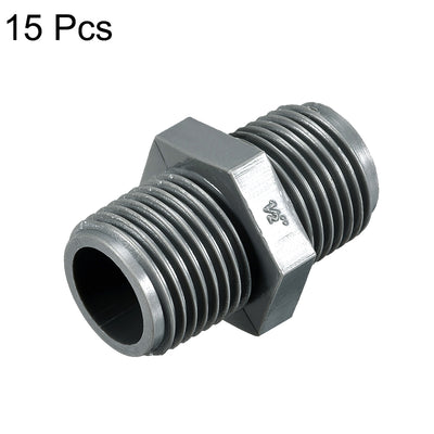 Harfington Uxcell Pipe Fittings Connector G1/2xG1/2 Male Thread Adapter Plastic Hex Connector 15pcs