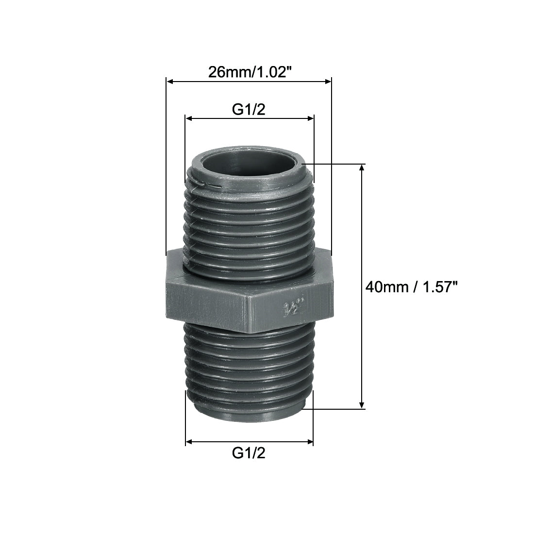 uxcell Uxcell Pipe Fittings Connector G1/2xG1/2 Male Thread Adapter Plastic Hex Connector 15pcs