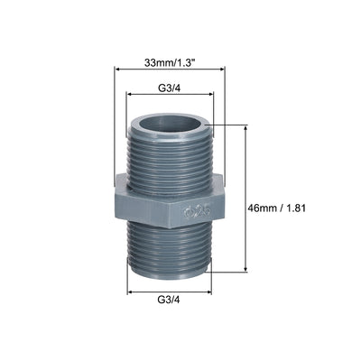Harfington Uxcell Pipe Fittings Connector G3/4xG3/4 Male Thread Adapter Plastic Hex Connector 10pcs