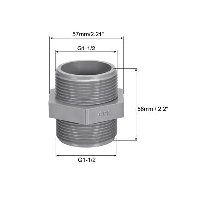 Harfington Uxcell Pipe Fittings Connector G1-1/2 Male Thread Adapter Plastic Hex Connector 2pcs