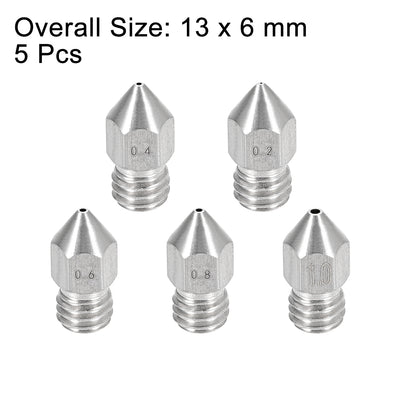 Harfington Uxcell 3D Printer Nozzle Fit for MK8, for 1.75mm Filament Stainless Steel,0.2mm - 1mm Total 5pcs