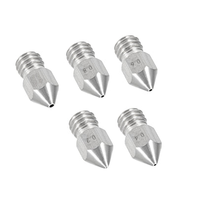 Harfington Uxcell 3D Printer Nozzle Fit for MK8, for 1.75mm Filament Stainless Steel,0.2mm - 1mm Total 5pcs