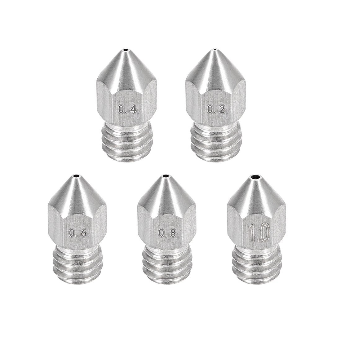 uxcell Uxcell 3D Printer Nozzle Fit for MK8, for 1.75mm Filament Stainless Steel,0.2mm - 1mm Total 5pcs