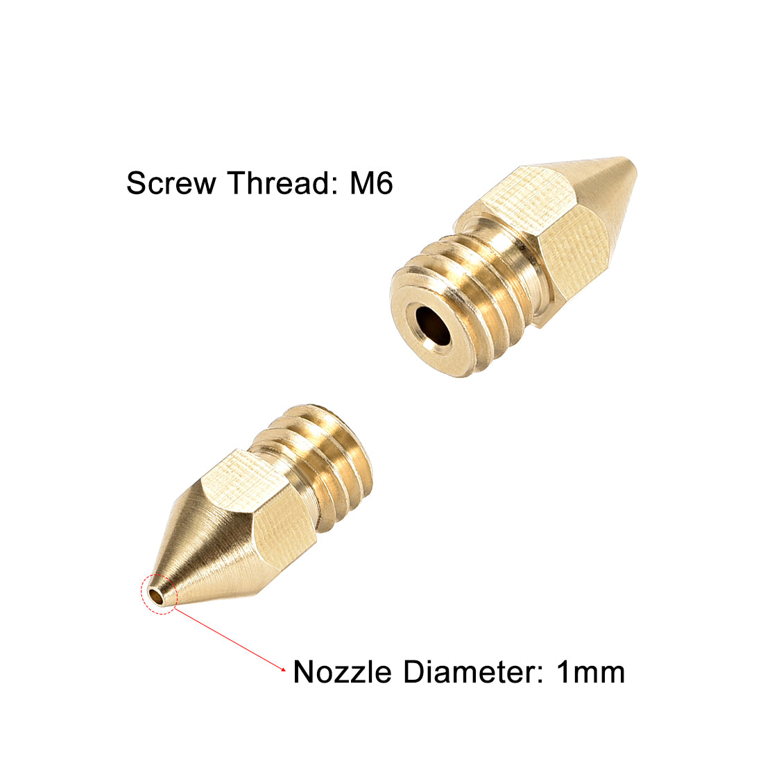 uxcell Uxcell 1mm 3D Printer Nozzle, Fit for MK8, for Filament Brass 5pcs