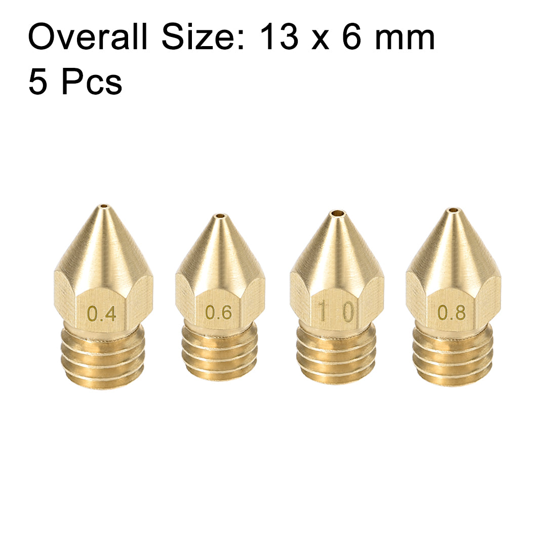 uxcell Uxcell 3D Printer Nozzle Fit for MK8,for 1.75mm Filament Brass,0.4mm - 1mm Total 5pcs