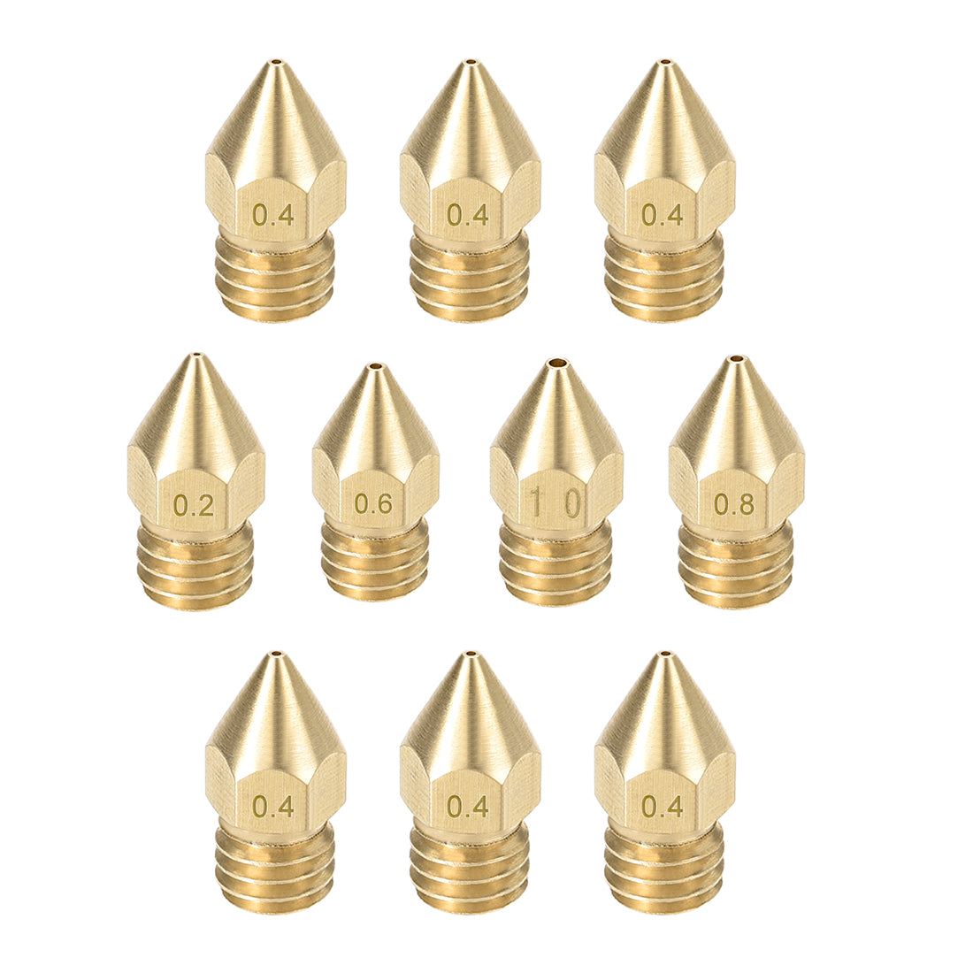 uxcell Uxcell 3D Printer Nozzle Fit for MK8,for 1.75mm Filament Brass,0.2mm - 1mm Total 10pcs