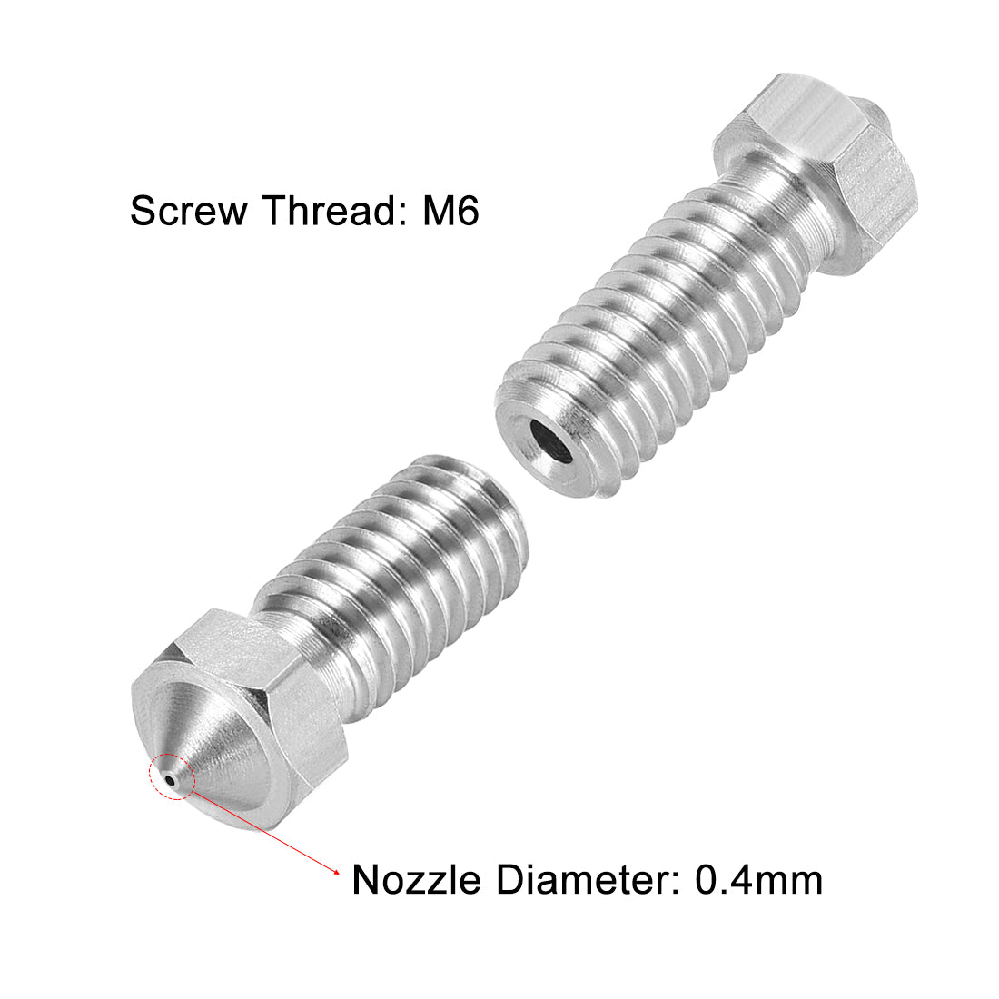 uxcell Uxcell 0.4mm 3D Printer Nozzle, Fit for V6, for 1.75mm Filament Stainless Steel pcs