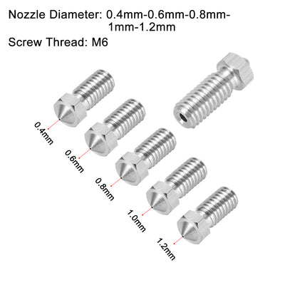 Harfington Uxcell 3D Printer Nozzle Fit for V6,for 1.75mm Filament Stainless Steel,0.4mm - 1.2mm Total 5pcs