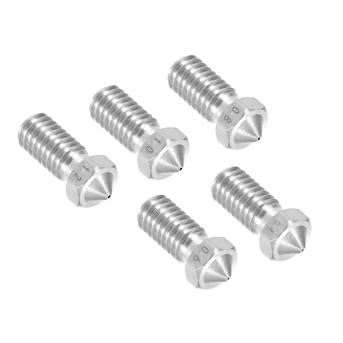 uxcell Uxcell 3D Printer Nozzle Fit for V6,for 1.75mm Filament Stainless Steel,0.4mm - 1.2mm Total 5pcs