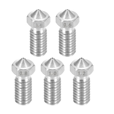 Harfington Uxcell 3D Printer Nozzle Fit for V6,for 1.75mm Filament Stainless Steel,0.4mm - 1.2mm Total 5pcs