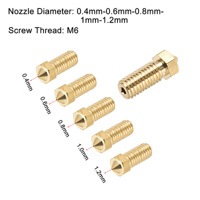 Harfington Uxcell 3D Printer Nozzle Fit for V6,for 1.75mm Filament Brass,0.4mm - 1.2mm Total 5pcs