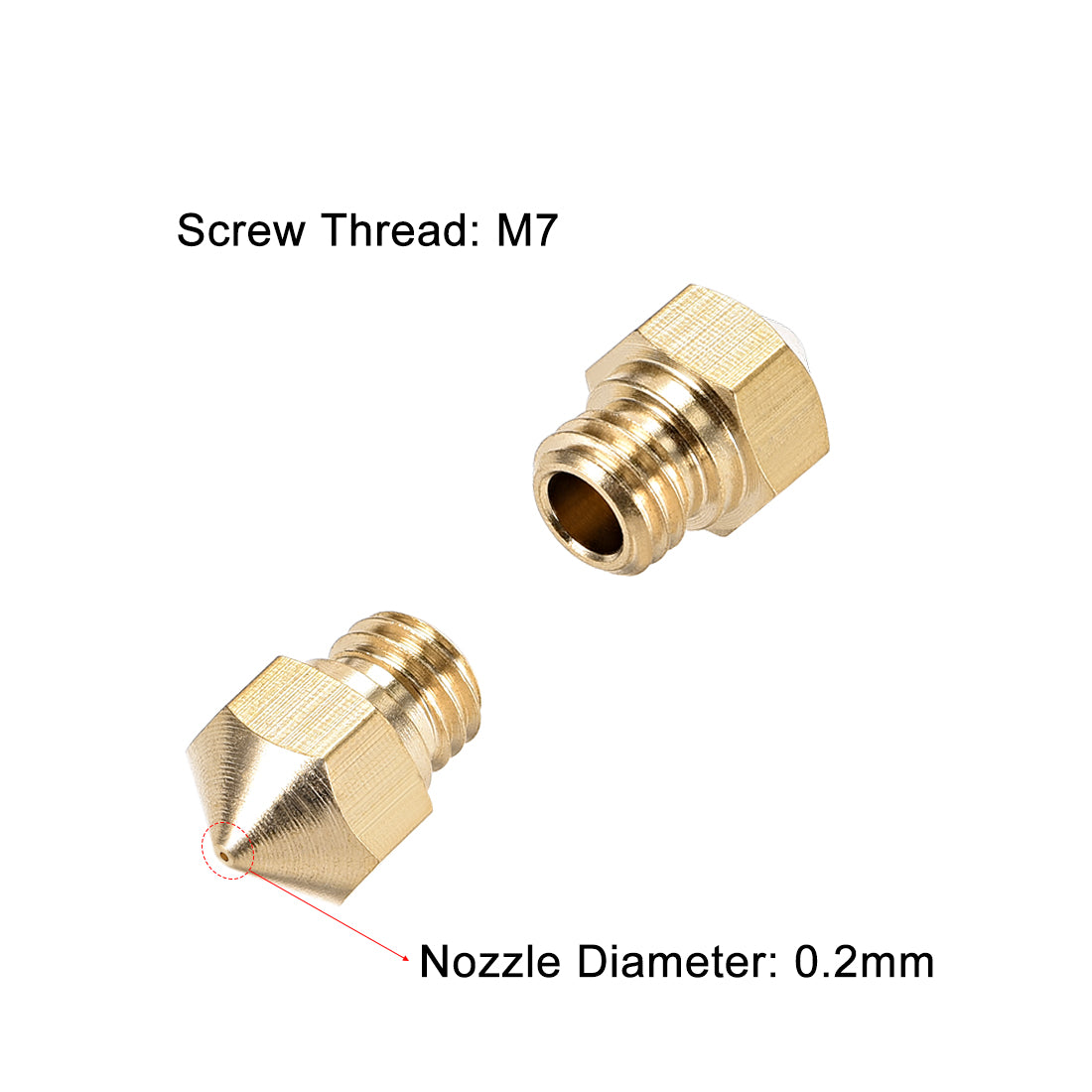 uxcell Uxcell 0.2mm 3D Printer Nozzle, Fit for MK10, for 1.75mm Filament Brass 2pcs