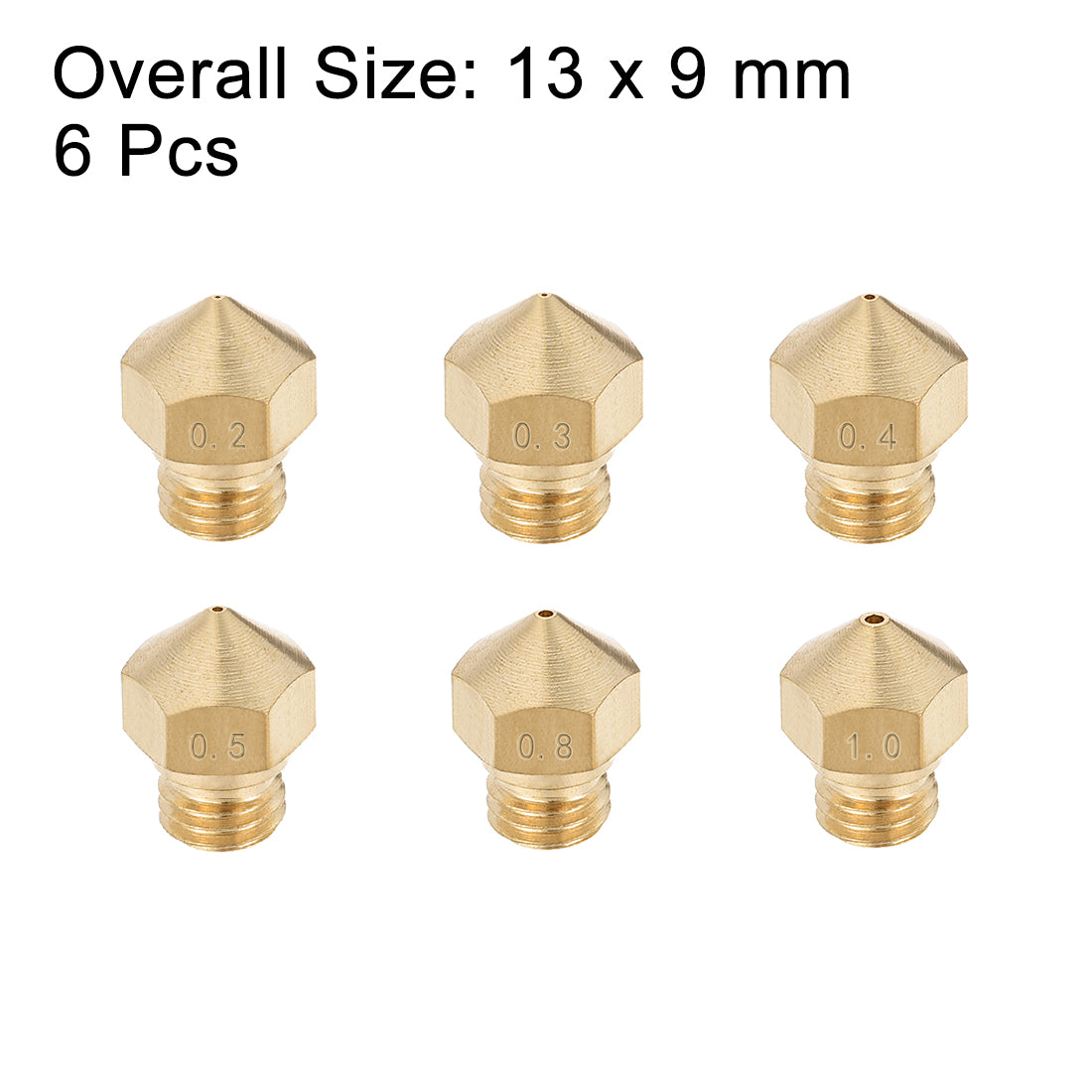 uxcell Uxcell 3D Printer Nozzle Fit for MK10, for 1.75mm Filament Brass,0.2mm - 1mm Total 6pcs