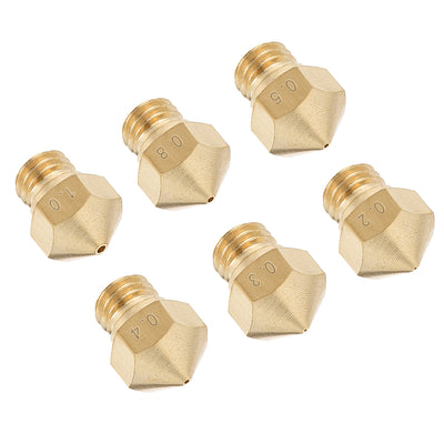 Harfington Uxcell 3D Printer Nozzle Fit for MK10, for 1.75mm Filament Brass,0.2mm - 1mm Total 6pcs